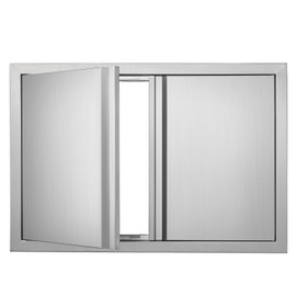 VEVOR Double Outdoor BBQ Kitchen Door, 28" W x 19" H Inch, Stainless Steel Flush Mount Vertical Door with Recessed Handles for Grilling Station
