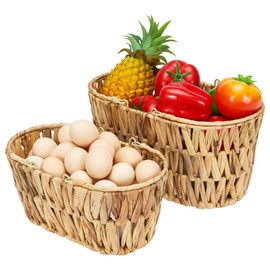 Edergoo Egg Basket for Gathering Fresh Eggs, Nesting Egg Collecting Basket 2 Pack, Handmade Wicker Basket with Handles, Farmhouse Water Hyacinth Picnic Basket Harvest Basket