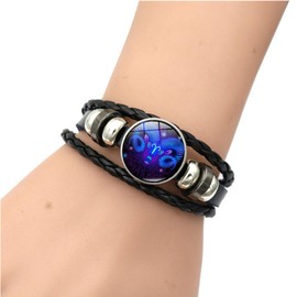 Zodiac Signs Spirit Bracelet 12 Constellation Bracelet for Women Men Zodiac Leather Bracelets Adjustable Glow in the Dark Zodiac Gift for Constellation Lover (Aries)