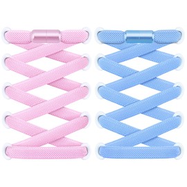 RJ-Sport Flat Elastic Shoe Laces - 2 Pairs Elastic No Tie Shoelaces for Adults & Kids Shoes Pink & Sky Blue
