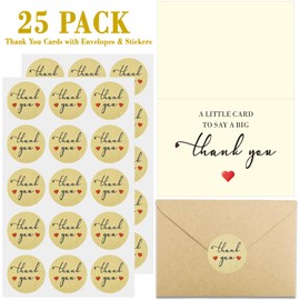 Askyorte Thank You Cards with Envelopes and Stickers - 25 Pack of Premium 350GSM, 4 x 5.5in Simple Thank You Notes for Wedding, Thanksgiving, Baby Shower, Business, Funeral, Birthdays, Graduation, Christmas and Teacher Appreciation Gifts
