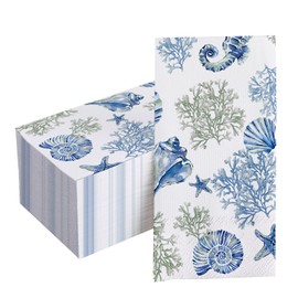 Livcoz 100 PCS Coastal Beach Paper Napkins, Coral Seahorse Conch Starfish Disposable Hand Towels Decorative Dinner Guest Napkins, Spring Summer Kitchen Bathroom Dinning Table Party Decor 8 x 4 Inches