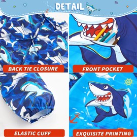 WERNNSAI Kids Art Smock - Shark Toddler Smock Artist Kids Painting Apron Waterproof Smock for Kids Painting Apron with Long Sleeve and Pocket Art Apron for Toddler Age 4-7 8-12 Years Girls Boys