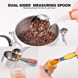 EDELIN Magnetic Measuring Cups and Spoons Set, Stainless Steel, 5 Cups and 7 Spoons, with Leveler (Muticolor)