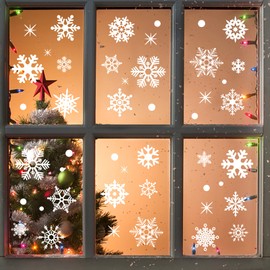 Christmas Snowflake Window Decorations Stickers - 155Pcs Reusable Christmas Window Stickers, Removable Static Xmas Window Stickers, Snowflakes Window Clings for Christmas Decorations