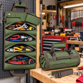 Heavy-Duty Roll-Up Tool Bag – Portable Oxford Fabric Tool Organizer with Multiple Compartments and Detachable Pouches for Mechanics, Electricians & DIY Projects