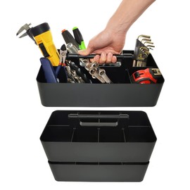 Enjoy Organizer -Large Portable Caddy, DIY Dividers, 8 Compartments, School Office Supplies Home Business Organizer,Portable Basket with Handle Storage Organizer Modern Made in USA (3 PACK, Black)