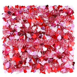 Riceshoot 131.23 ft Valentine's Day Tinsel Garland Metallic Heart Hanging Twist Tinsel Artificial Pink Red Glittering Garland for Valentine's Day Wedding Party Decor