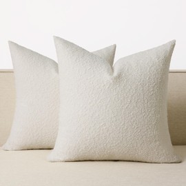 GRASiMOSY Throw Pillow Covers 20 x 20 Inch, Set of 2, Decorative Soft Solid Boucle Textured Pillow Cover, Cozy Fluffy Cushion Pillow Case for Couch Bedroom Sofa Living Room Home Decor, White