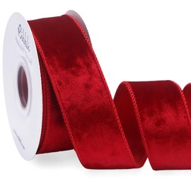 Ribbli Red Velvet Wired Ribbon 1.5 Inch Metallic Red Crushed Velvet Christmas Ribbon for Gift Wrapping Christmas Tree Decoration Crafts Wreaths Supplies-Continuous 10 Yards