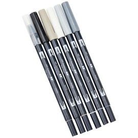 Tombow ABT Dual Brush Pen includes Blender Pen - Grey Colours (Pack of 6)