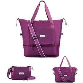 Arxus Folding Travel Bag Carry on Bags for Airplanes with Detachable Adjustable Shoulder Strap Light Weight Travel Duffle Bag for Women with Suitcase Sleeve 17x11x9 inch