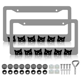Black Cat License Plate Frames- 2 Pack Cute Animal Aluminum Metal License Plate Holder Covers Car Accessory, Rust-Proof Waterproof Car Decorative Tag Frames for Standard US 12x6 Inch