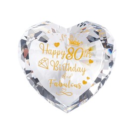 Glass 80th Birthday Gifts for Women, Heart Crystal Keepsake Engraved with Golden Blessings Happy 80 Years Birthday and Fabulous Presents For Grandma and Friends