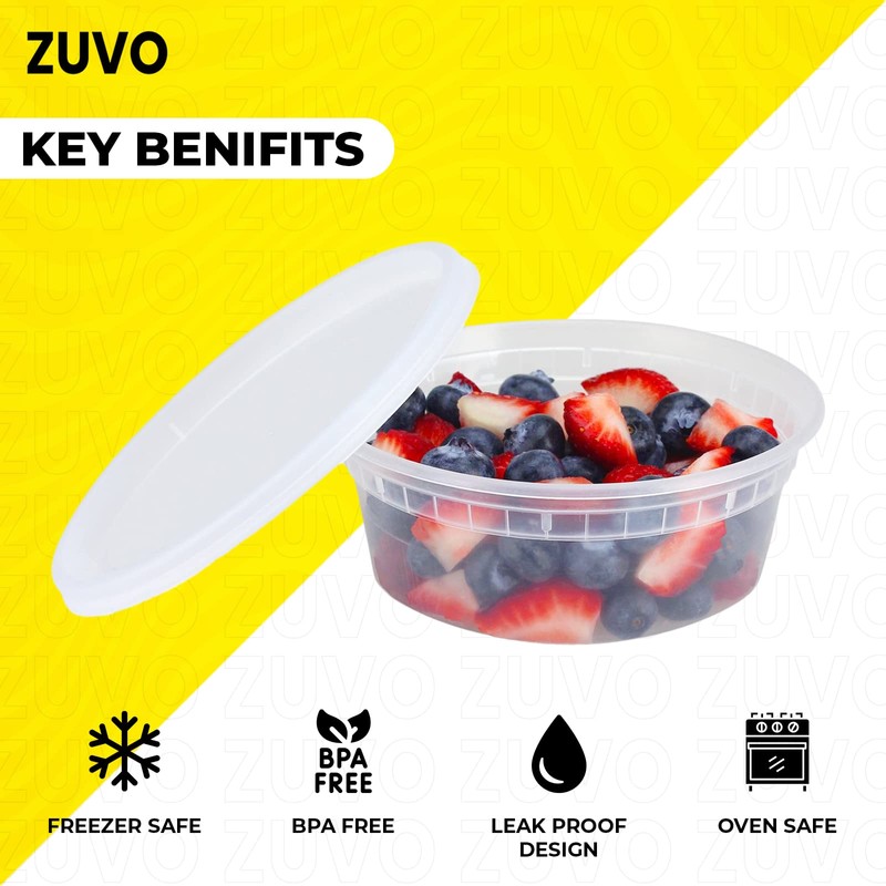 Zuvo Plastic Sauce Containers with Lids - 08 OZ (24