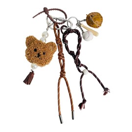 QTMY Cute Plush Bear Braided Keychain Bag Charms for Handbag Purse Backpack Accessories Bogg Bag,565, White,brown,dark Brown, One Size
