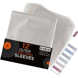 25 x 12 Vinyl LP Record Sleeves, Extra Thick LP Protective Sleeves 140 Microns, with High-Quality Sticky Notes, Very Transparent, for Single and Double Gatefold LPS, Acid-free Plastic Protective