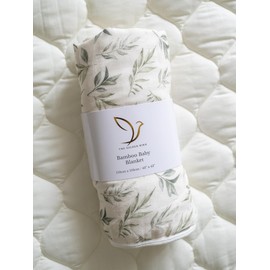 The Gilded Bird Bamboo & Organic Cotton Baby Blanket, 110cm x 110cm, Super Soft, Machine Washable - Linen Leaves