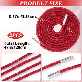PAGOW 1Pairs Rhinestone Glitter Rope, Crystal Bling Bling Shiny Round Shoe Laces for Sneakers, Drawstring Cords Replacement for Sweatpants Shorts Crystal Hoodies (Red, 120cm)