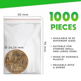 V1 TRADE Zip Beutel Set 1000 Stück 50 x 70 mm - Baggys - Robuste Druckverschlussbeutel - Wiederverschließbare Beutel zu Einer Besseren Organisation - Plastikbeutel Verschließbar