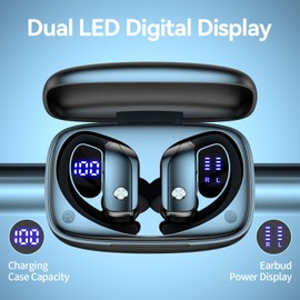 bmani Wireless Earbuds Bluetooth Headphones 48hrs Play Back Sport Earphones with LED Display Over-Ear Buds with Earhooks Built-in Mic Headset for Workout Black