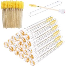 Juego De 70 Tubos De Cepillos Para Rímel Desechables De Repuesto Con 20 Tubos Vacíos Para Extensiones De Pestañas Y Rímel (Lentejuelas Doradas).