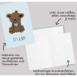 sweet lucky animals 1 XL Premium Greeting Card (Folding Card) 18 x 12 cm with 1 White Envelope Bear Birth Boy, 100% Handmade Greeting Card, Birth Card, Child, Thank You Card for Birth, Bear Motif