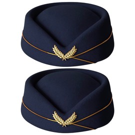 ZUYYON 2 Pcs Women Flight Attendant Hat Woolen Air Stewardess Cap Stewardess Uniform Plane Cap Cosplay Costume Accessories(Navy Blue)