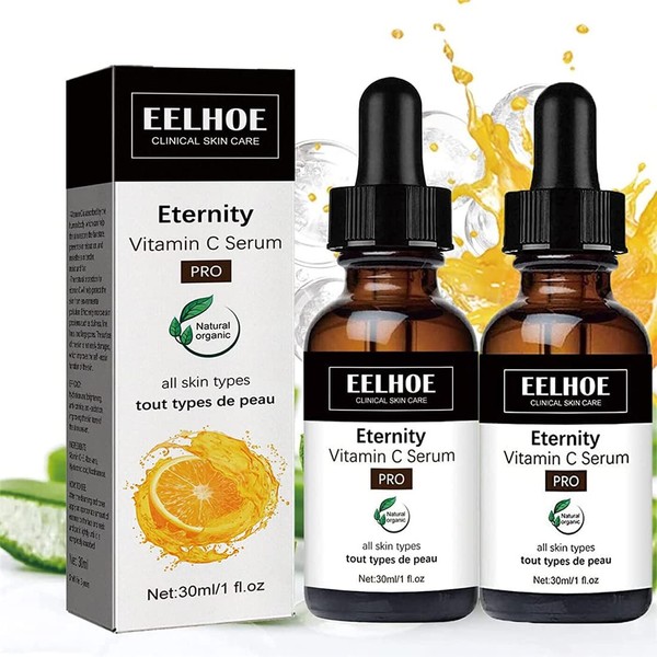 Eelhoe Eternity Vitamin C Serum Dark Spot Corrector, Esencia de vitamina c, corrector de manchas negras, colágeno para fortalecer la esencia facial antienvejecimiento (2PCS)