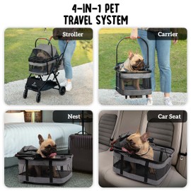 Pet Stroller with Detachable Carrier - Ideal for Small to Medium Dogs & Cats - Compact & Convenient Design - Easy Assembly Pet Stroller for Cats, Dog Strollers for Small Dogs - Metallic Gray