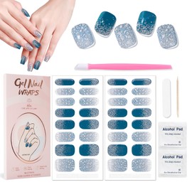 XEAOHESY 32pcs Semi Cured Gel Nail Strips, Needs to Be Cured With a Lamp, Easy to Apply and Remove, Waterproof and Long-Lasting(Cold Winter)