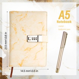 A5 Diary with Code Girls, Diary for Adults with Lock, PU Leather Notebook with Pen, with Code Lock, Yellow PU Leather Journal, for Women (21 x 15 cm, 192 Pages)