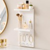 2 Tier White Floating Vanity Wall Shelf with 8 Crystal