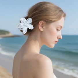 Flomiara 3PCS Flower Hair Clips for Women, Hawaiian Hair Claws Summer Travel Hair Accessories, Lateral Strong Hold, Printing Claw Clip Hairpin for Girls Women Thick Thin Hair, Marble Gray Blue Set