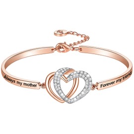 Aihitero Valentines Day Mom Gift, Engraved ‘Always My Mother Forever My Friend’ Interlocking Hearts Bangle Bracelet, Rose Gold Women Jewelry, Mama Mum Christmas Xmas Birthday Presents from Son Daughter
