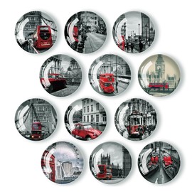 Yuqilin Pack of 12 Fridge Magnets, City Magnets Set, Children's Magnetic Board, Retro Decorative Magnets, 3D Funny Magnets Refrigerator Magnets Round 30 mm, for Whiteboards, Refrigerators, Photos (B)