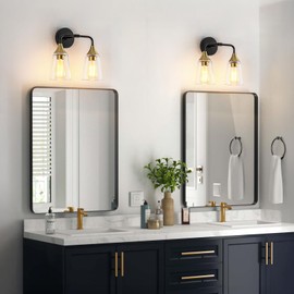 Ymlii 2-Light Bathroom Vanity Light, Black and Gold Bathroom Lighting Fixtures Over Mirror with Clear Glass Shades, Modern Hardwired Wall Sconce Light for Bedroom Hallway