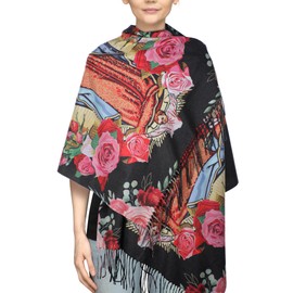 Poekuao Virgen de Guadalupe Women Shawls Scarf Blanket Table Runner, Warm Soft Floral Virgin Mary Catholic Shawls and Wraps for Evening Dresses