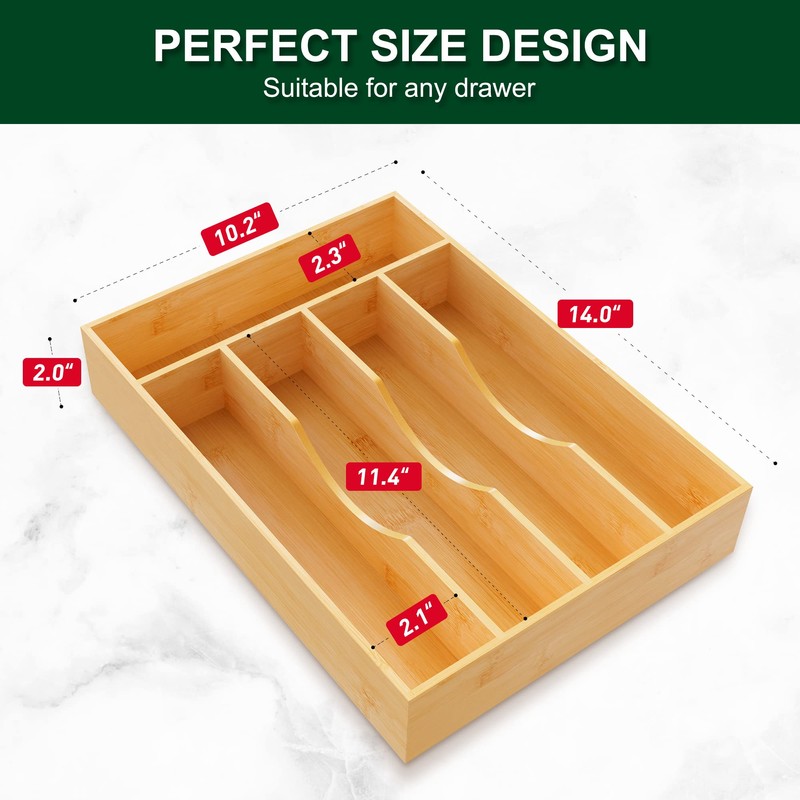 Bellsal Utensil Organizer 10 Inch Silverware Tray for Drawer Utensil