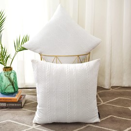 Booque Valley Pack of 2 Decorative Throw Pillow Covers, Ultra Soft Modern Braid Patterned Square Cushion Covers Giant Stretchy Pillow Cases for Sofa Couch Bedroom(22 x 22 inch, White)