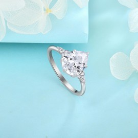 FJ Engagement Rings for Her 18K White Gold Plated 925 Sterling Silver Pear Cut Cubic Zirconia CZ Promise Ring Anniversary Eternity Ring Teardrop Wedding Bands for Women Size L