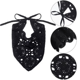 hoyuwak 2Pcs Crochet Bandanas Headbands Hairbands Head Hair Scarf for Women Girls Knitted Floral Strawberry Hair Accessories for Hair Styling Festival Holiday Decor (White, Black)