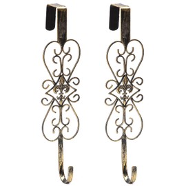 15" Door Wreath Hangers, 2 Pack Metal Wreath Hooks for Front Door, Christmas Easter Decorations Wreaths Hanger, Thin Over The Door Hooks for Home Decor, Metal Outdoor Wreath Holder - Antique Gold