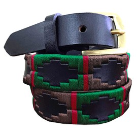 Carlos Diaz Boys Girls Kids Childrens Premium Unisex Brown Leather Embroidered Designer Polo Belt