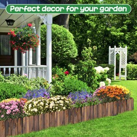 Wooden Garden Edging - 11.8ft x 8in Weather-Resistant Pine Landscape Border Fence for Outdoor Patio Lawns Yard Flower Beds Decoration