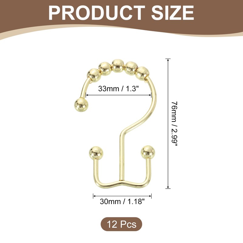 sourcing map 12Pcs Shower Curtain Hooks, Metal Double Glide Shower