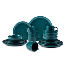 Home VSS, 16-Piece Dinnerware Set Service for 4, Plates and Bowls Set, Microwave and Dishwasher Safe,Scratch Resistant, Turquoise