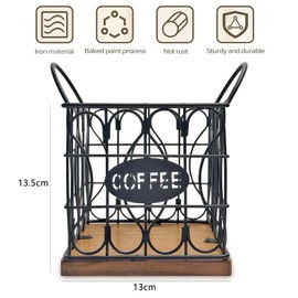 Hniuyun Coffee Pod Holder for Counter, Large Capacity K Cup Holder Organizer, Coffee Bar Basket with Wooden Base for Kitchen Office Desktop