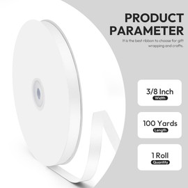 Quhora 3/8" x 100 Yards Satin Ribbon - White Silk Ribbon with Spool - Ideal for Gift Wrapping, Floral Bouquets, Crafts, Wedding Party Decorations, Christmas and Sewing Projects