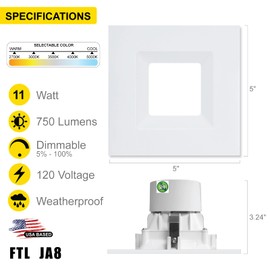 NUWATT | 4 Pack | 4 Inch Square Retrofit LED Recessed Lighting, CCT Selectable 2700K/3000K/3500K/4000K/5000K, 750 Lumens 11W, White Trim Square Can Light, Dimmable Ceiling Light Wet Rated, ETL Listed